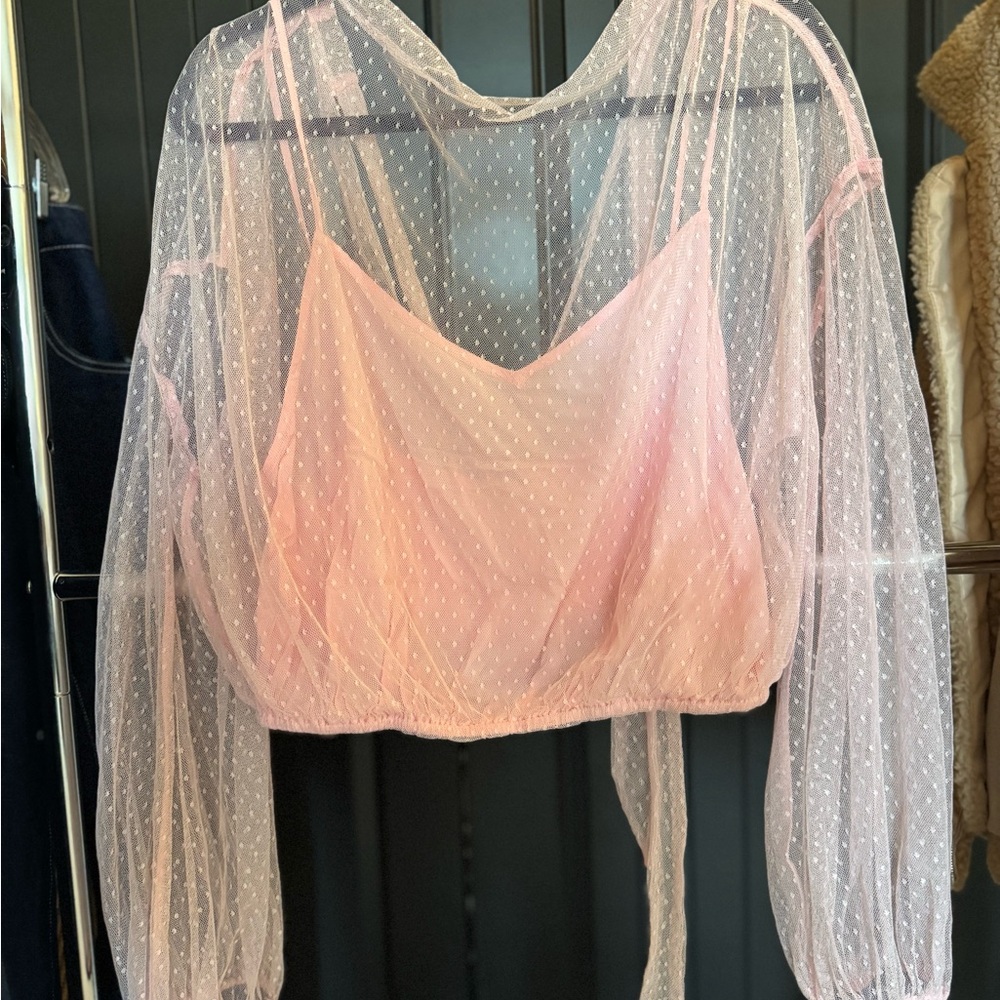 Sheer Pink Polka Dot Women's Cropped Top